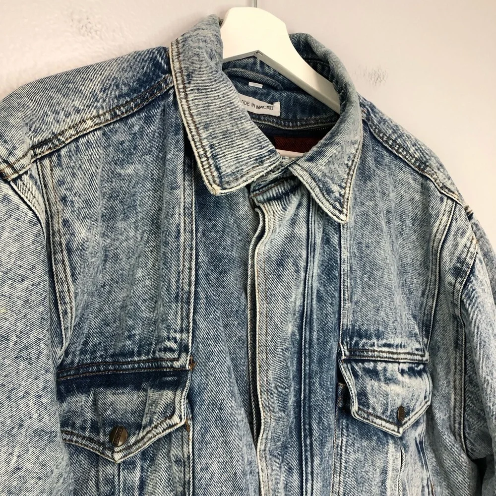 Vintage Salties Acid Wash Denim Jacket Plaid Insert Large Y2K